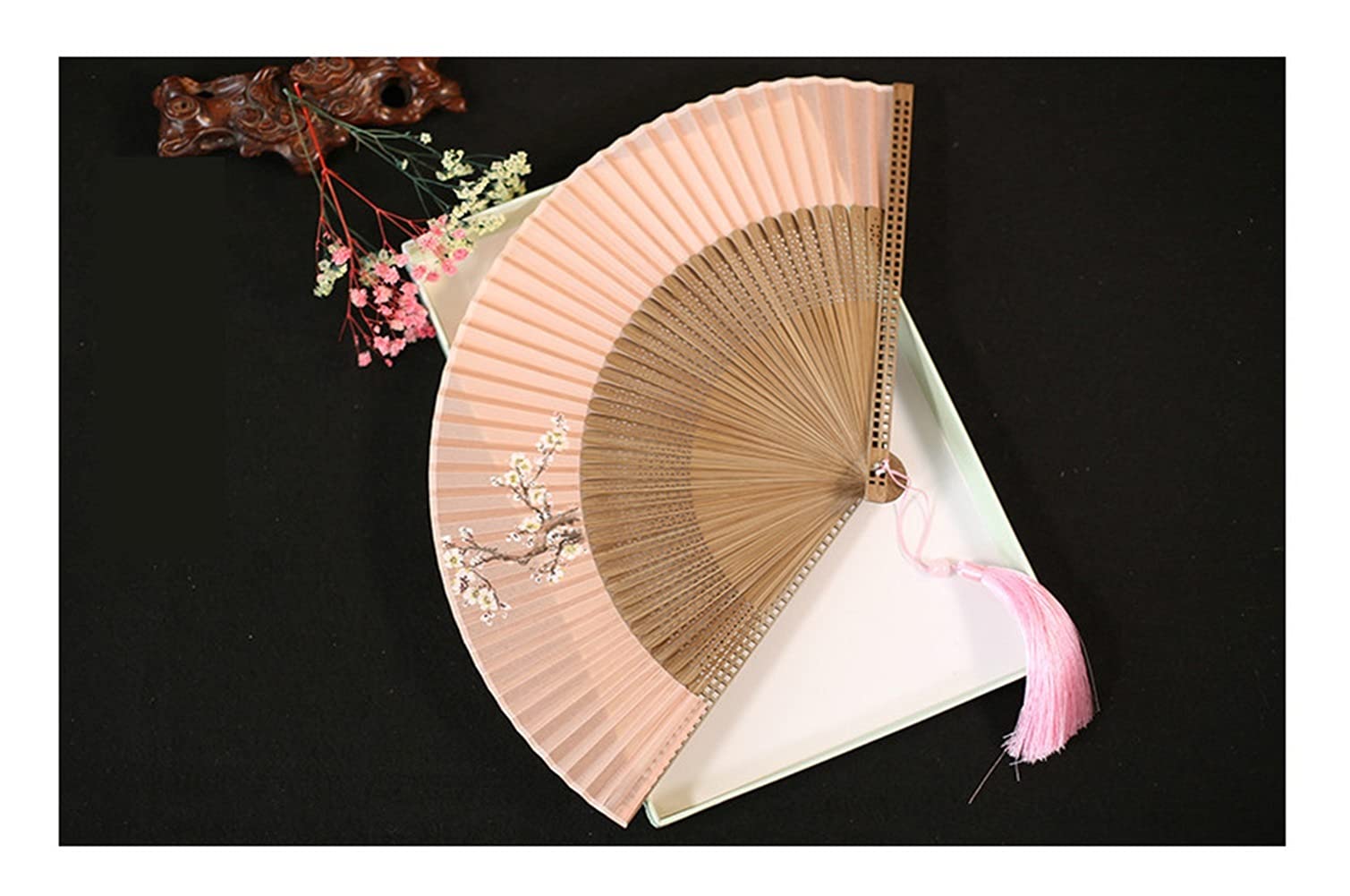 NZPOST Folding fan Foldable Bamboo Fan For Flower Painting Handmade, Portable, Chinese Hanfu, Silk fan (A10)