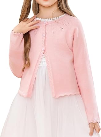Girls Long Sleeve Knitted Bolero Cardigan Cropped Shrug 1-10 Years