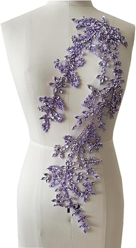 Miniatura 32 de Parches de lentejuelas brillantes de acrílico hechos a mano en encaje, con cuentas y piedras, para coser, accesorios para vestido de novia (negro)