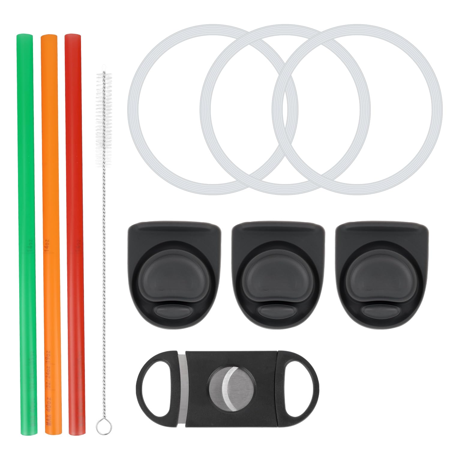 11pcs Replacement Kit for Owala, Water Bottle Parts Accessories Including 3 Silicone Stoppers Lid Top Cover Cap Insert Rubber Seal Gaskets 1 Cleaning Brush 3 Straws and Cutting Tool (Color 1)