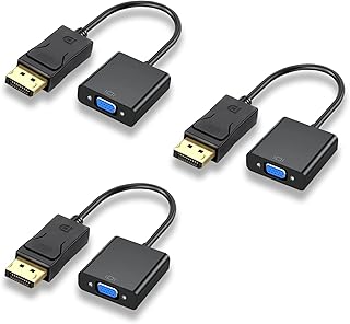 Topcloud DisplayPort (DP) to VGA Adapter, DP to VGA Converter Male to Female Gold-Plated Cord for PC, Laptops, Displays, Monitors, Projectors and More (3 pack)