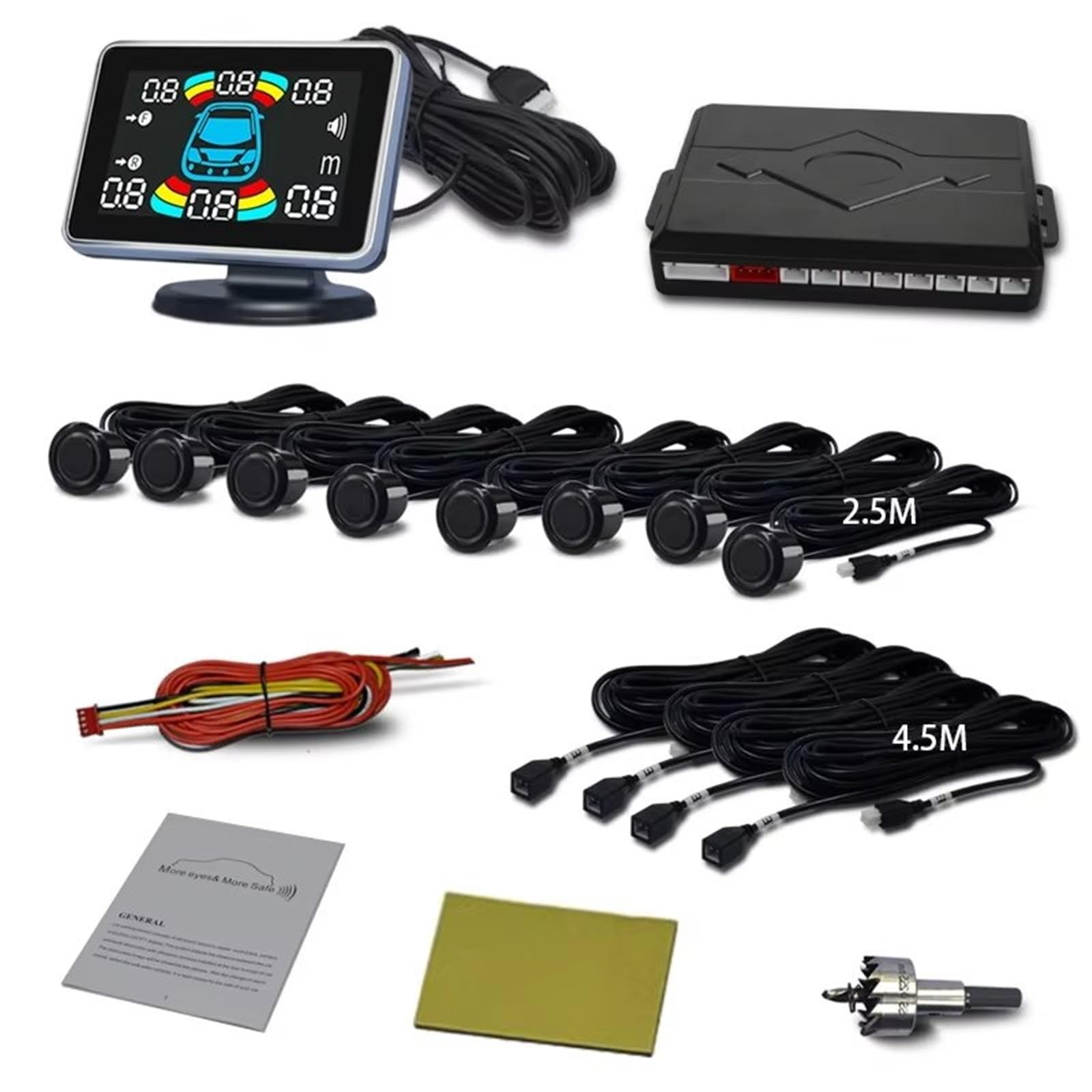 Distance capteur 8 capteurs stationnement pour Voiture Radar recul pour Automobile électronique détecteur Automatique arrière Kit Assistance Buzzer Capteur Contrôle(Red)
