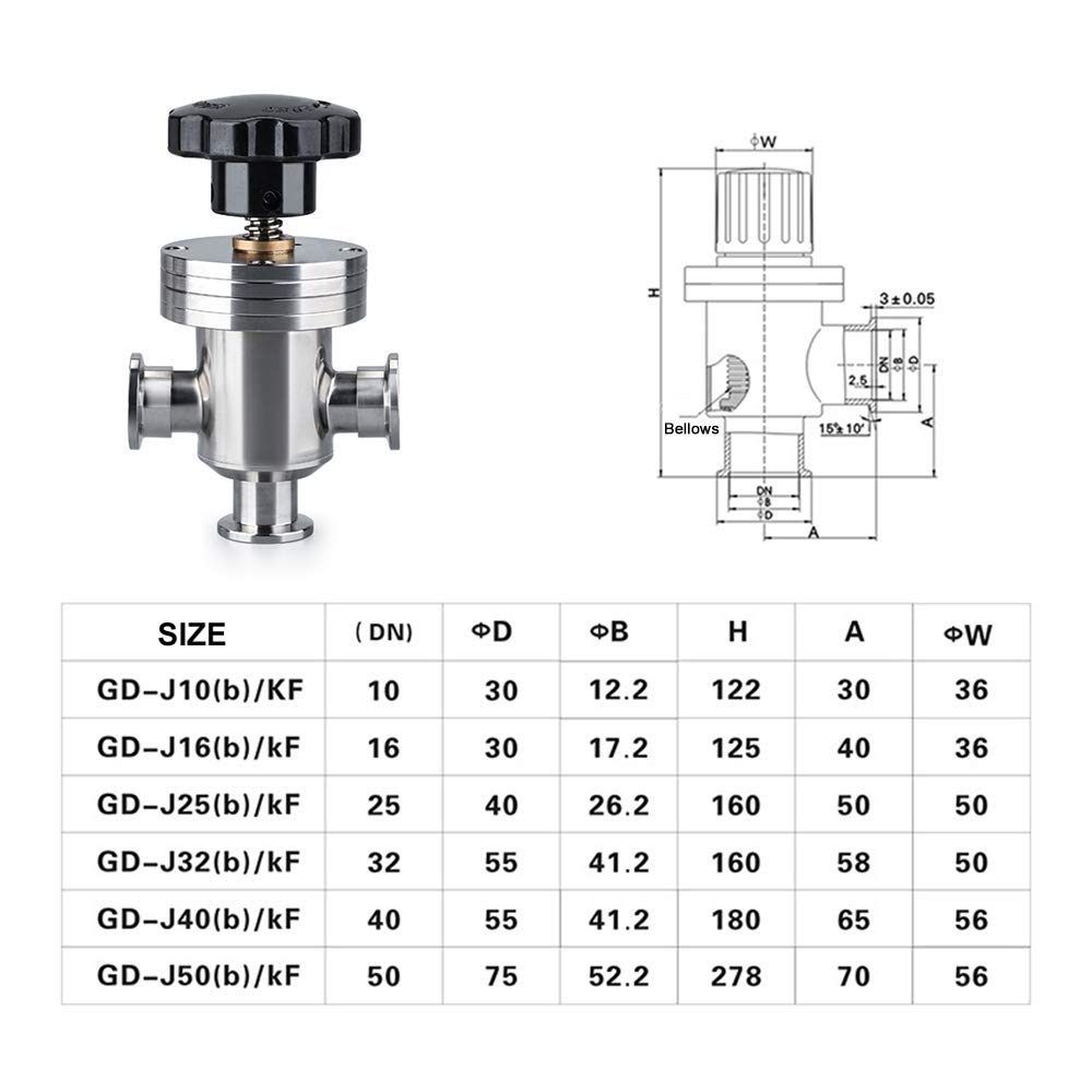 LAB OUTLET Vacuum Three-Way Baffle Valve, KF16, Stainless Steel