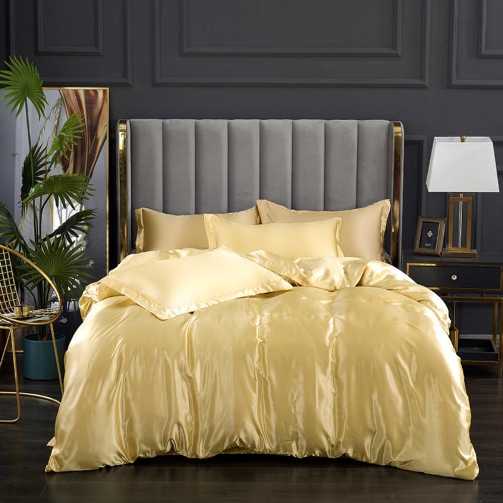 Housse de couette en satin de soie anti frottement peau cheveux