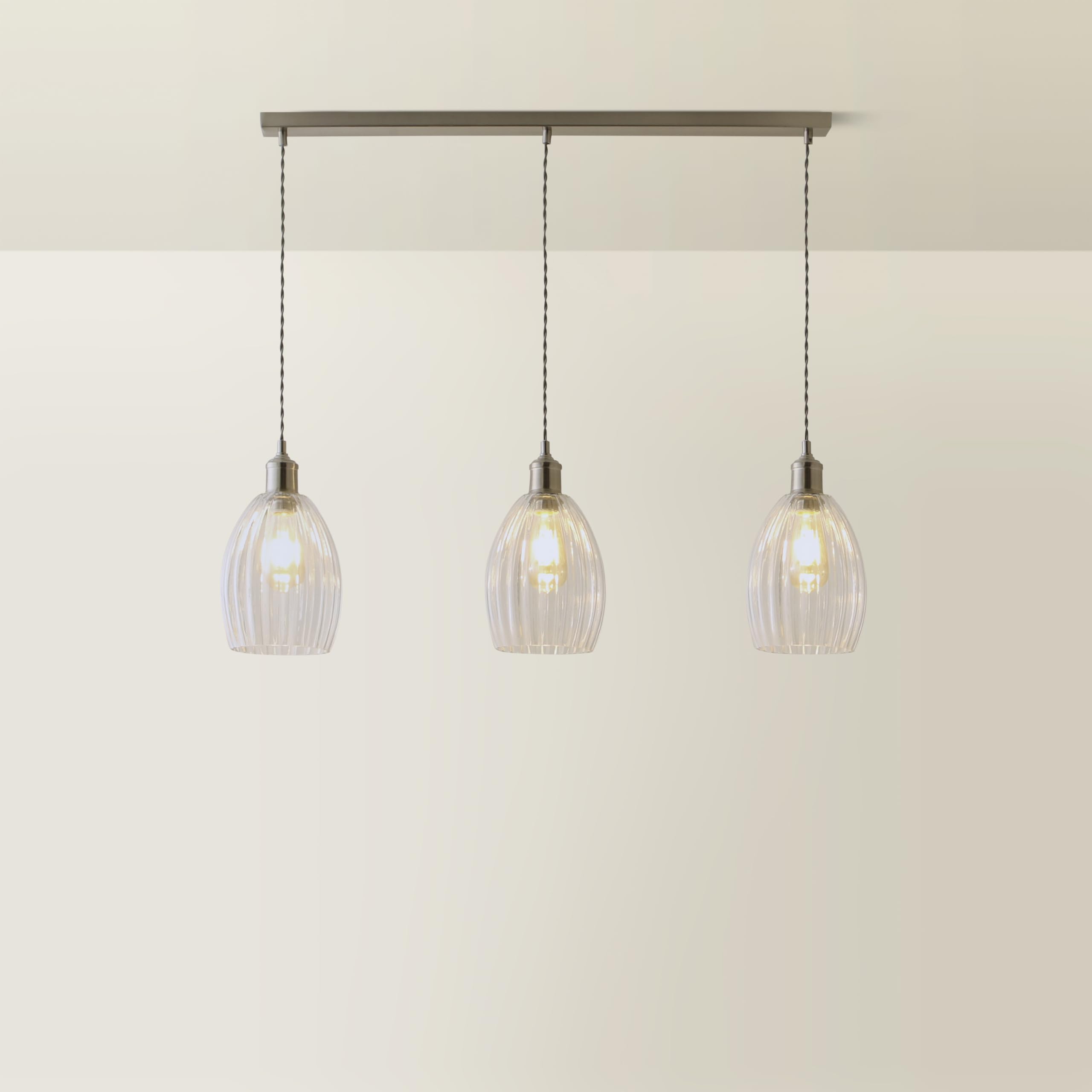 Valuelights Cheltenham Ribbed Shades Brushed Gold 3 Drop Bar Ceiling Light With Bulbs