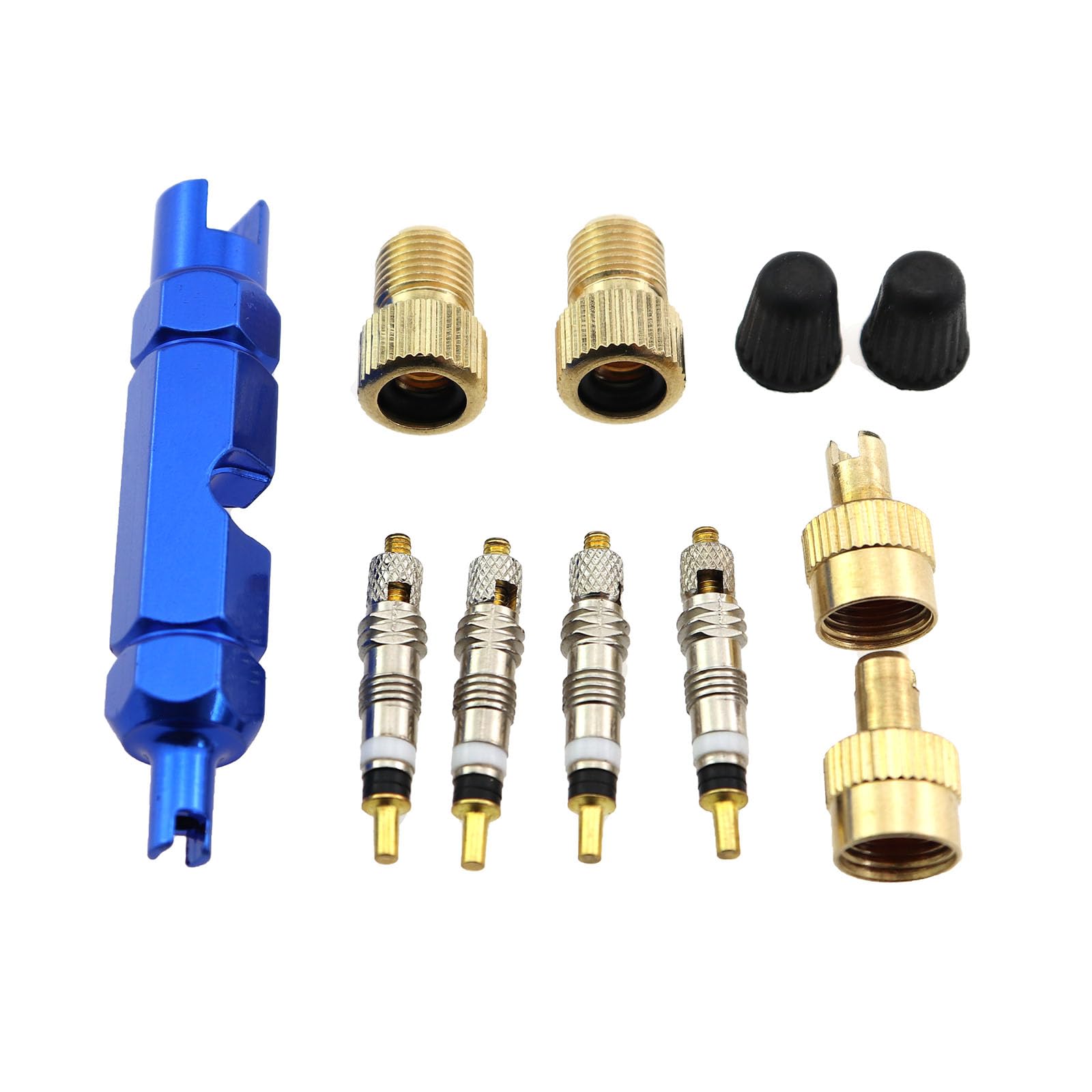 KKUANG 1 Set Bicycle Tire Valve Caps & Cores Set - MTB Valve Cores Repair & Replacement - Copper Plating