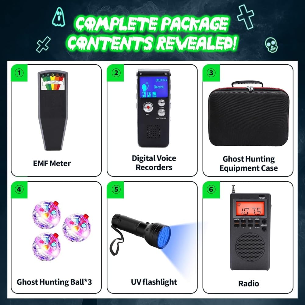 Für Anfänger und Ermittler, Komplettes Geisteruntersuchungs-Equipment-Bundle mit EMF-Meter - 8-Teiliges Geisterausrüstungsset Enthalten.