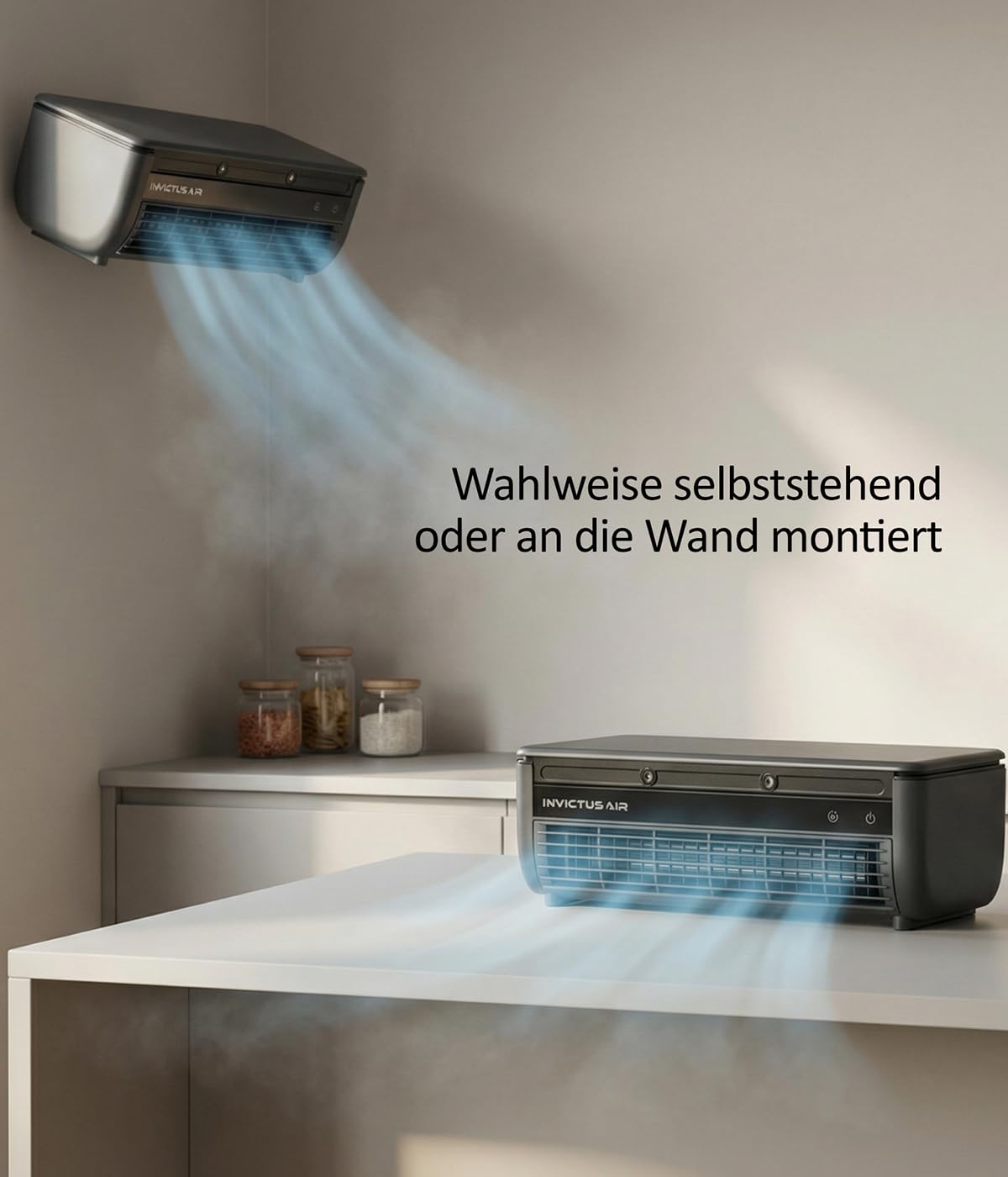 Genius INVICTUS AIR AC5 Luftkühler kabellos, mit Wasserkühlung & Halbleiter-Kühlplatte, Fernbedienung, 3 Stufen, 260 ml Wassertank, bis zu 8 Std., Wandmontage oder freistehend