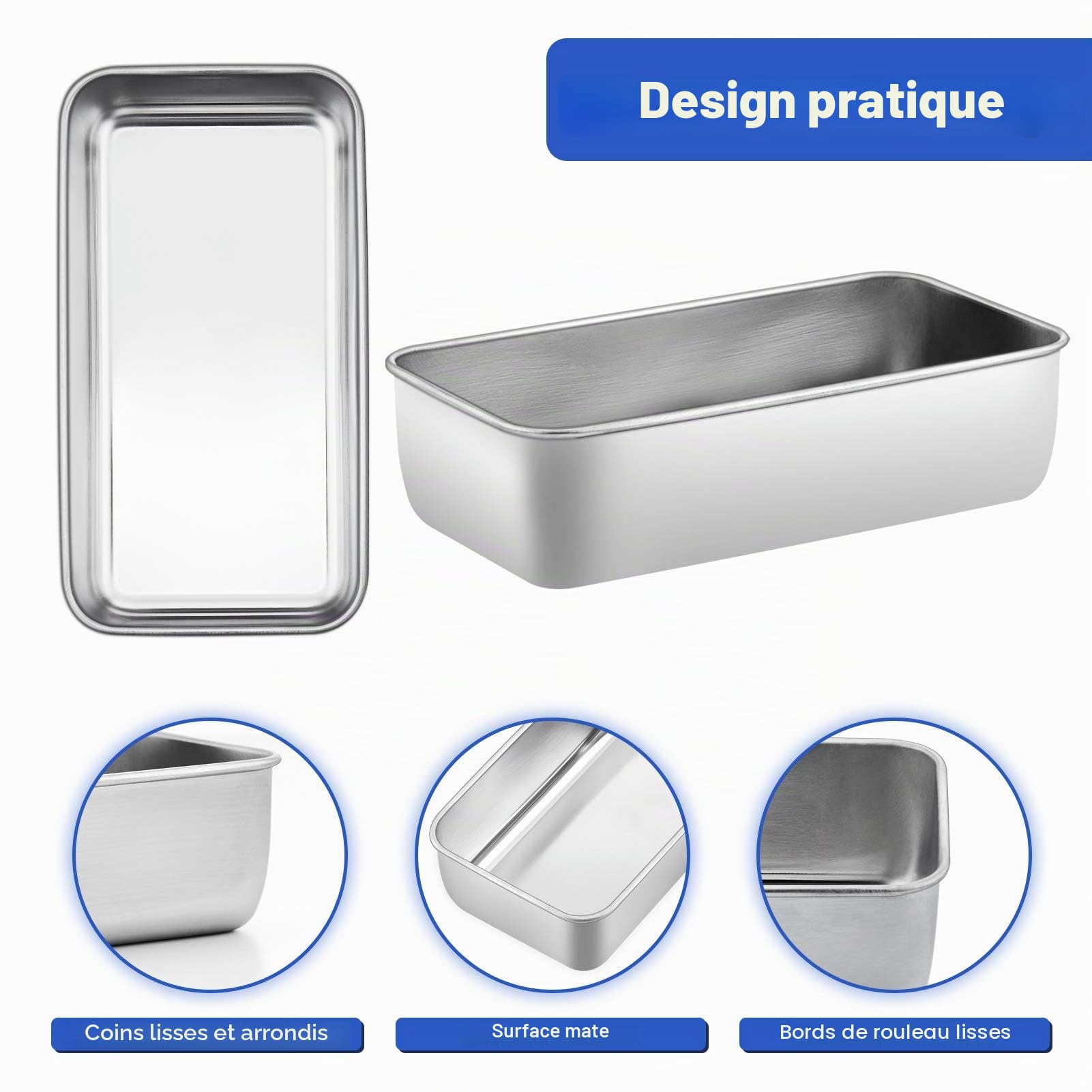 Homikit Lot de 2 moules à pain rectangulaires en acier inoxydable pour pain, gâteau, toast, sain, facile à nettoyer et passe au lave-vaisselle, 23,5 x 12,6 x 6 cm