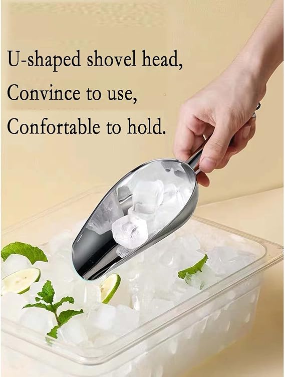 Stainless Steel Ice Scooper,Small Metal Scoops for Kitchen Bar Party Wedding,Thick,Dishwasher Safe,8 OZ,by ChuYun,9.8(L) x 3.3(W) x 1.9(H) inches