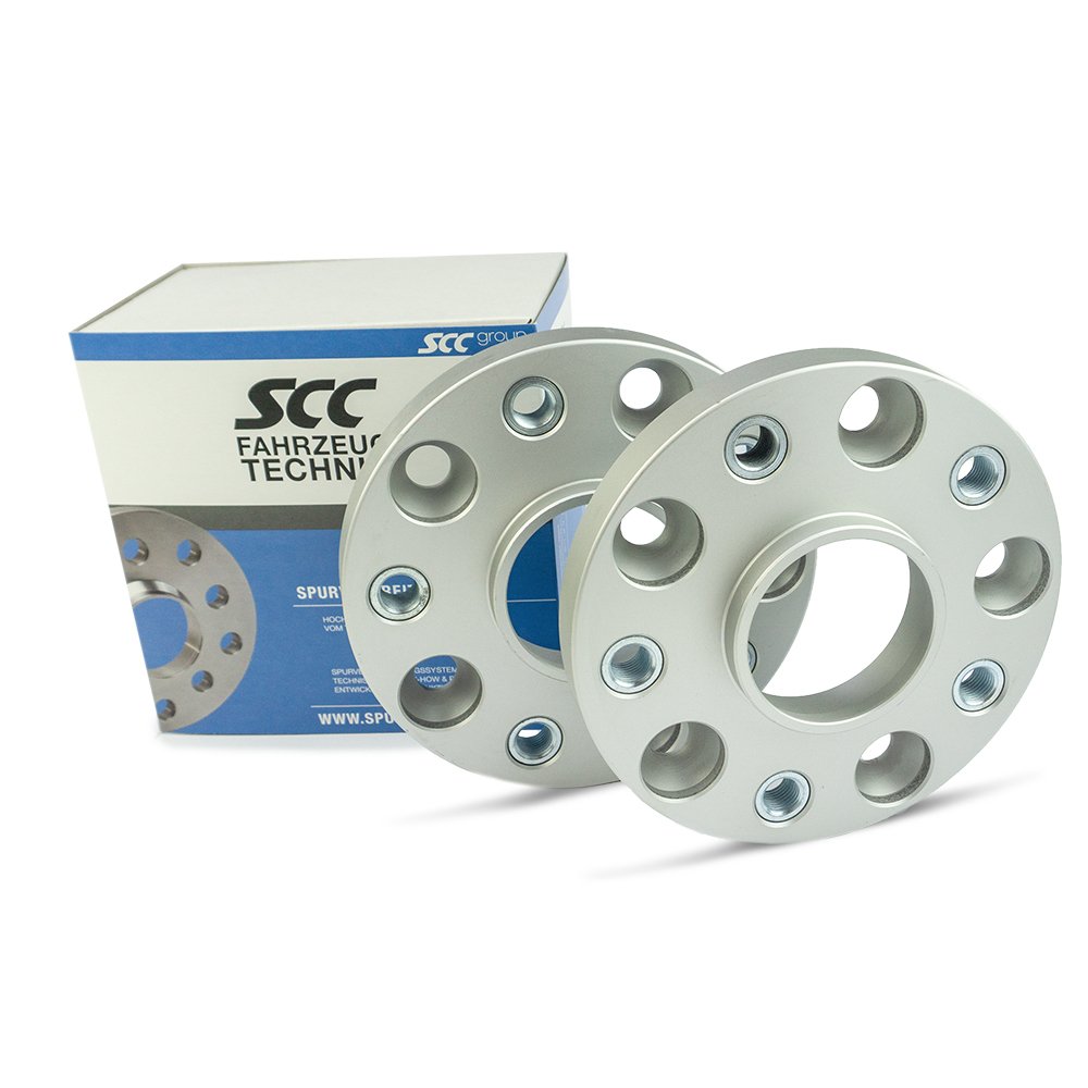 SCC Spurverbreiterung 13084BES - Buchse silber eloxiert - LK: 112/5 NLB: 66,6 GEW: M12x1,5 - 20mm - 2 Stück