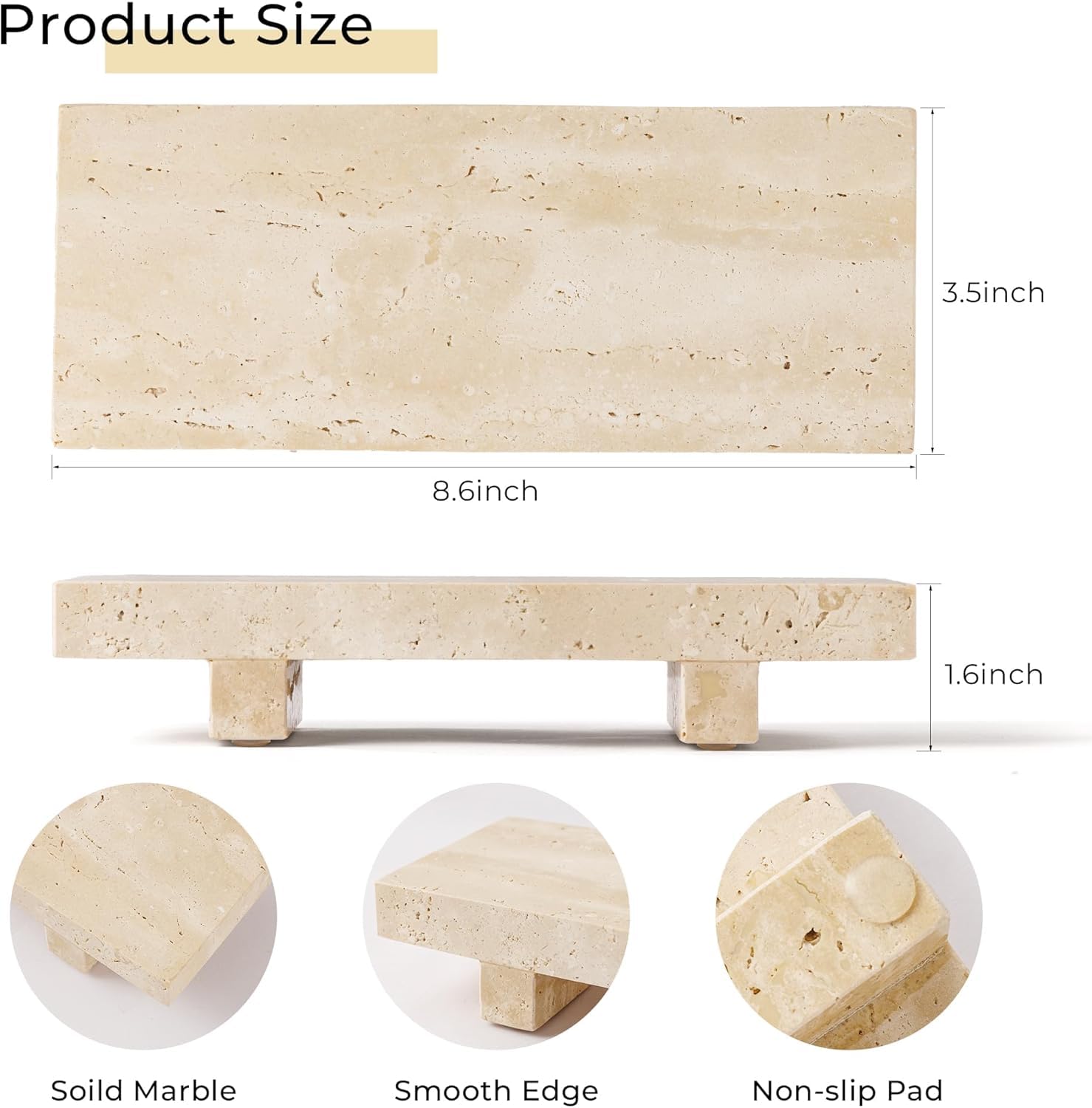 Travertin-Seifenschale für Badezimmer, Arbeitsplatte, 21,8 x 8,9 cm, wasserdicht, Stein-Seifenschale, Marmor-Ständer für Waschbecken, Waschtisch, Theke, luxuriöses dekoratives Tablett