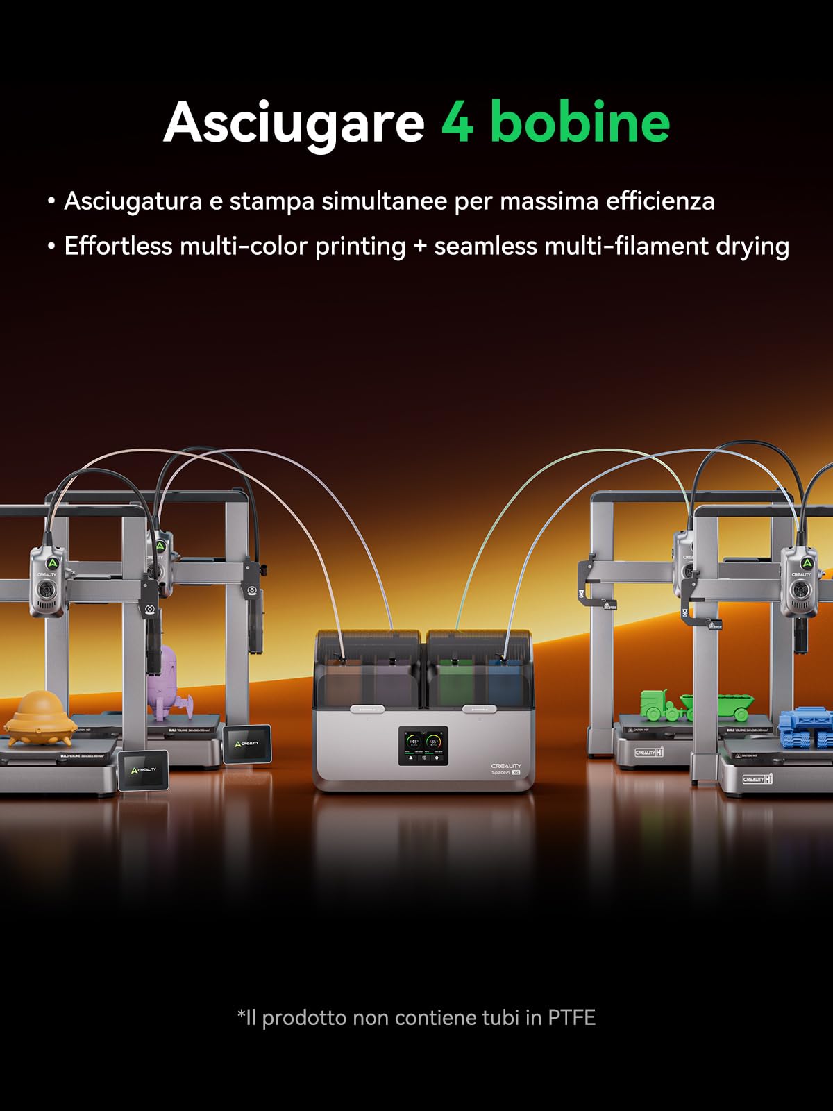 Creality Space Pi X4 Filament Dryer, 4 Bobine & Doppia Camera Riscaldante, 200W PTC (85°C), 360° Riscaldamento, Essiccazione Rapida, Stoccaggio Anti-Umidità per PLA PETG TPU ABS 1,75/2,85 mm