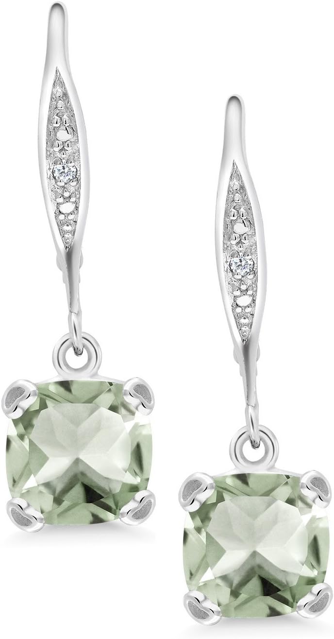 Gem Stone King Drop Dangle Earrings For Women | 7MM Cushion Cut Gemstone Birthstone and Diamond | 925 Sterling Silver | Jewelry Gift for Mom Wife Her