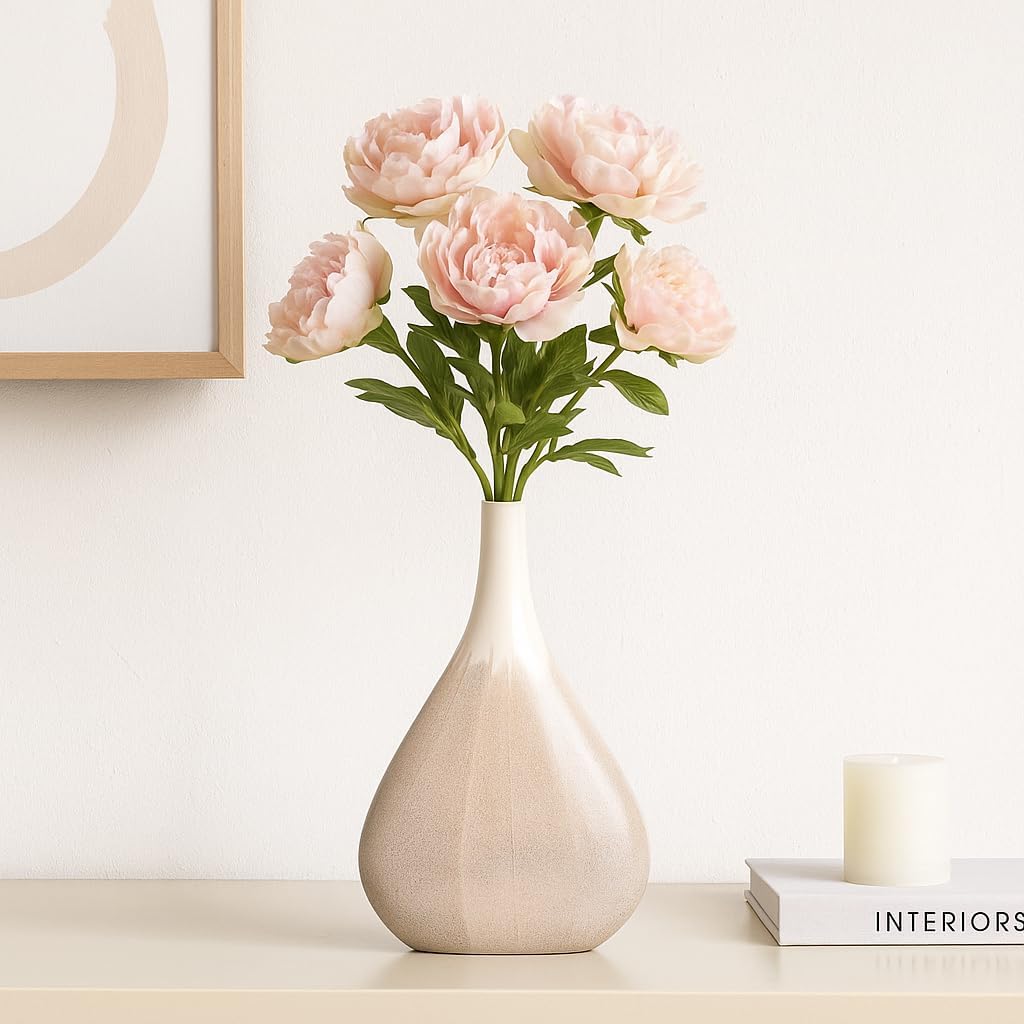 Vase for Table Decor - Modern Ceramic Vase for Home Decor Aesthetic - Alluring Flower Vase for Bedroom, Room, House, Office, and Living Room Decor Accent Piece - 12", Brown and Beige