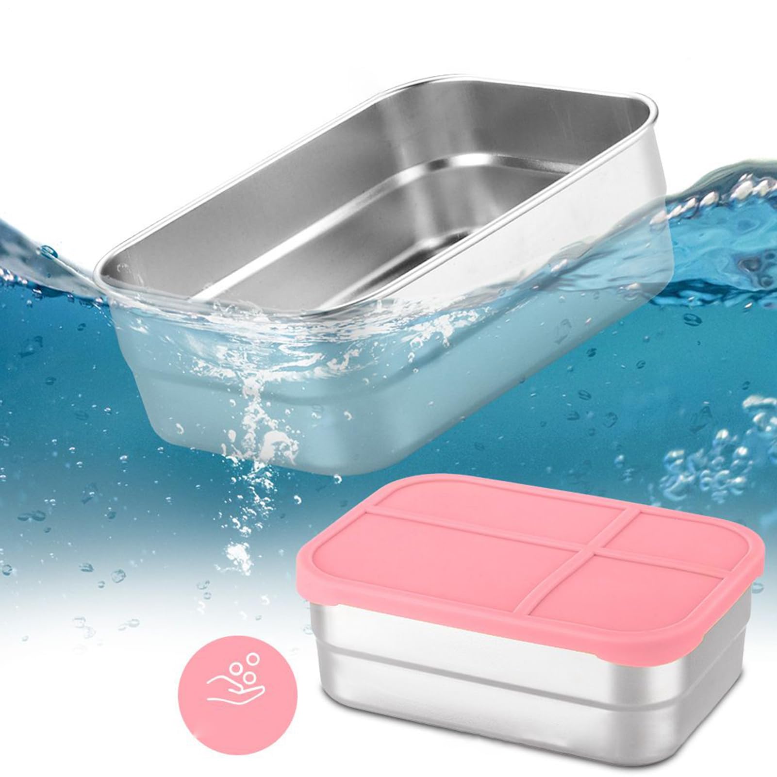 De Acero Inoxidable Contenedor De Almacenamiento Con Tapa De Silicona De | Portátil De Alimentos Contenedor de Snack Portátil con Tapa de Silicona para Escuela, Viaje, Picnic, Deportes y Al