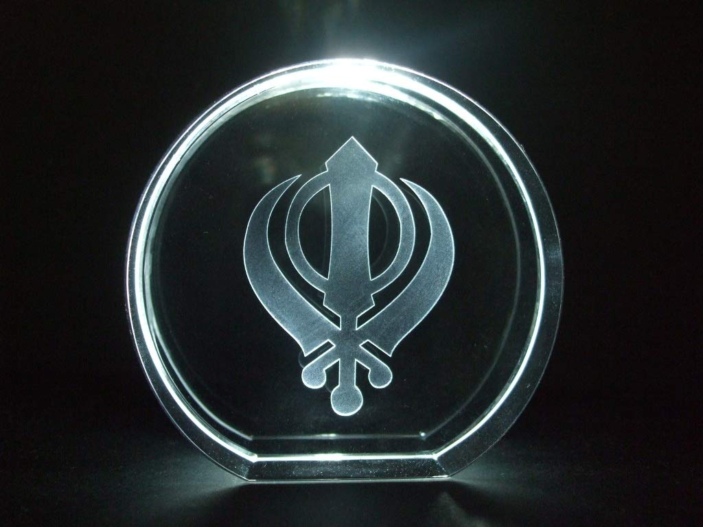 Crystal Images Khanda Religious Symbol Laser Paperweight 2 Dimensional 3743