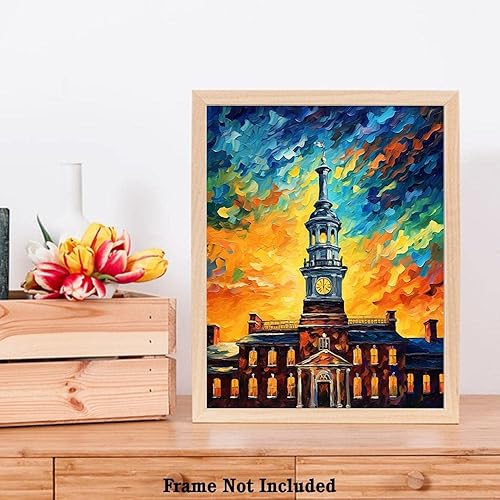 Miniatura 7 de Bestbuddy Pet 11X14 Noche estrellada sin marco inspirado en Van Gogh Independence Hall Monumento histórico Filadelfia Historia de Estados Unidos