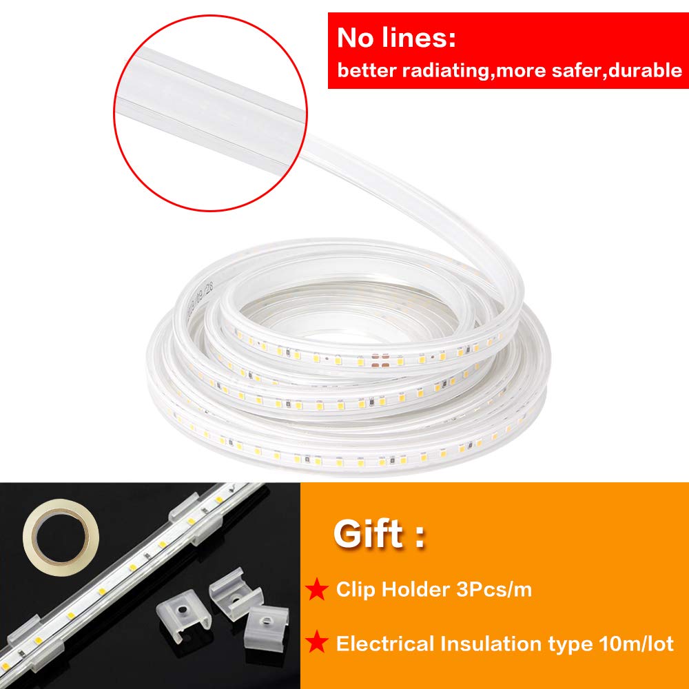 Luz de Tira LED 220V 2835 Tira de LED Impermeable Alto Brillo 120leds / m Cocina Flexible Luz de jardín al Aire Libre con Interruptor Enchufe de la UE
