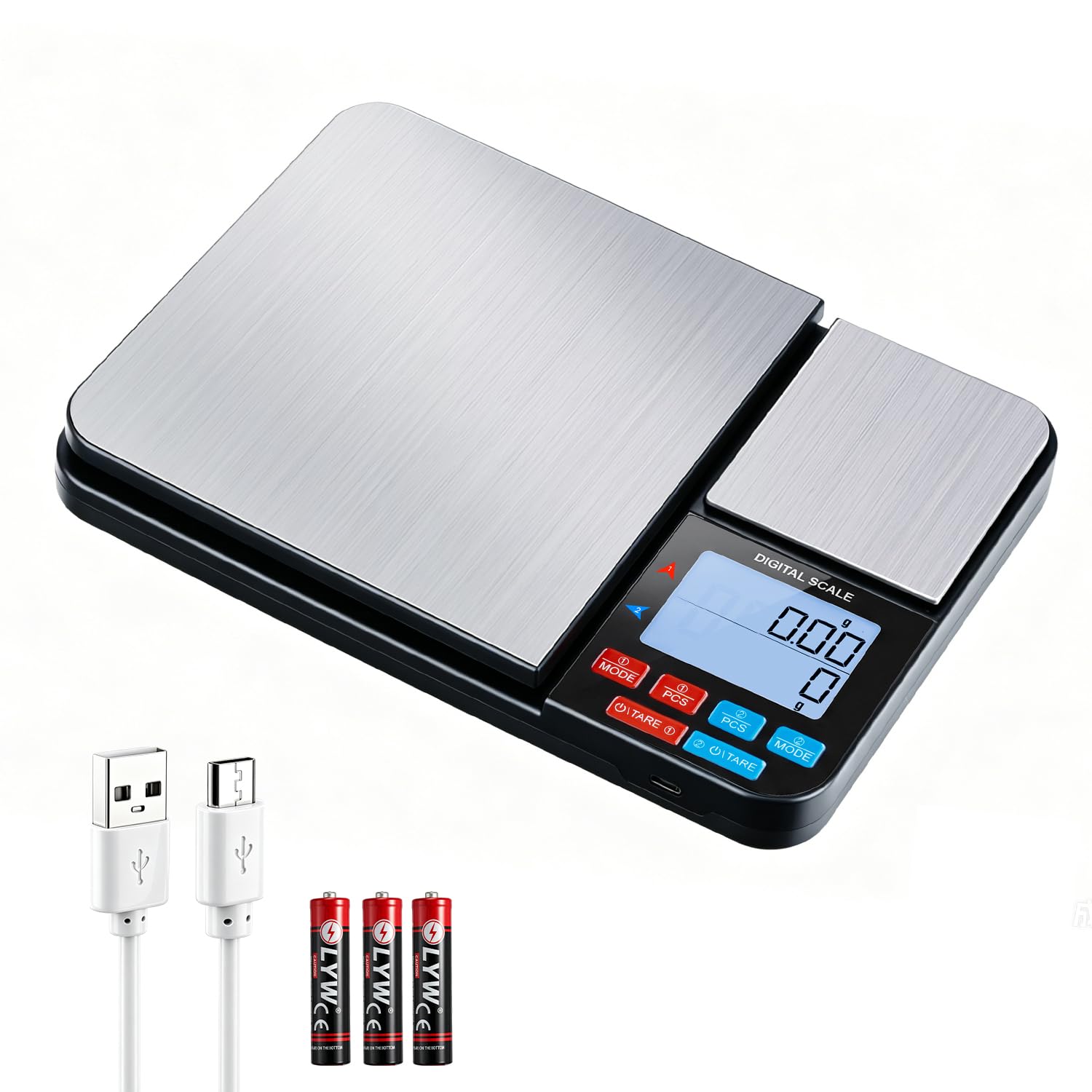 Wigearss Küchenwaage Digital mit Dual Plattform 10kg/1g und 500g/0.01g, Doppelfunktion Küchen Feinwaage mit 7 Einheiten, Zähl, Tara Funktion