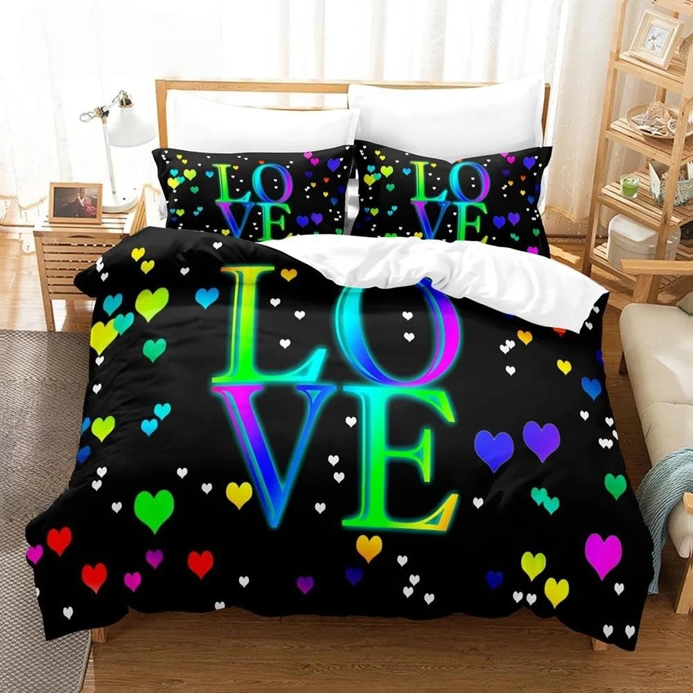 Housse de couette design cœur coloré, le cadeau de lit parfait pour enfants et ados