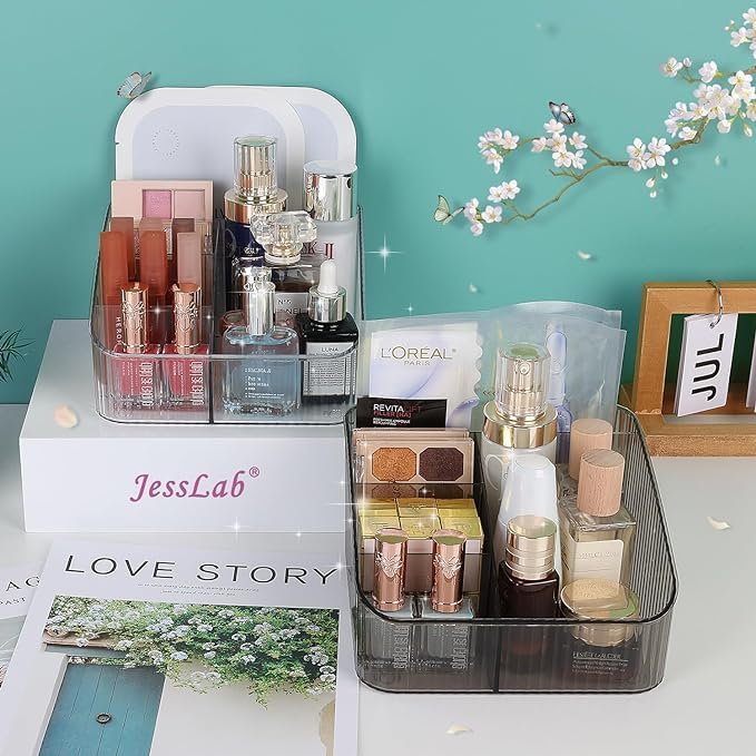 Miniatura 5 de JessLab Organizador de maquillaje, organizador de cuidado de la piel de PET con 5 compartimentos, organizador de maquillaje para escritorio,