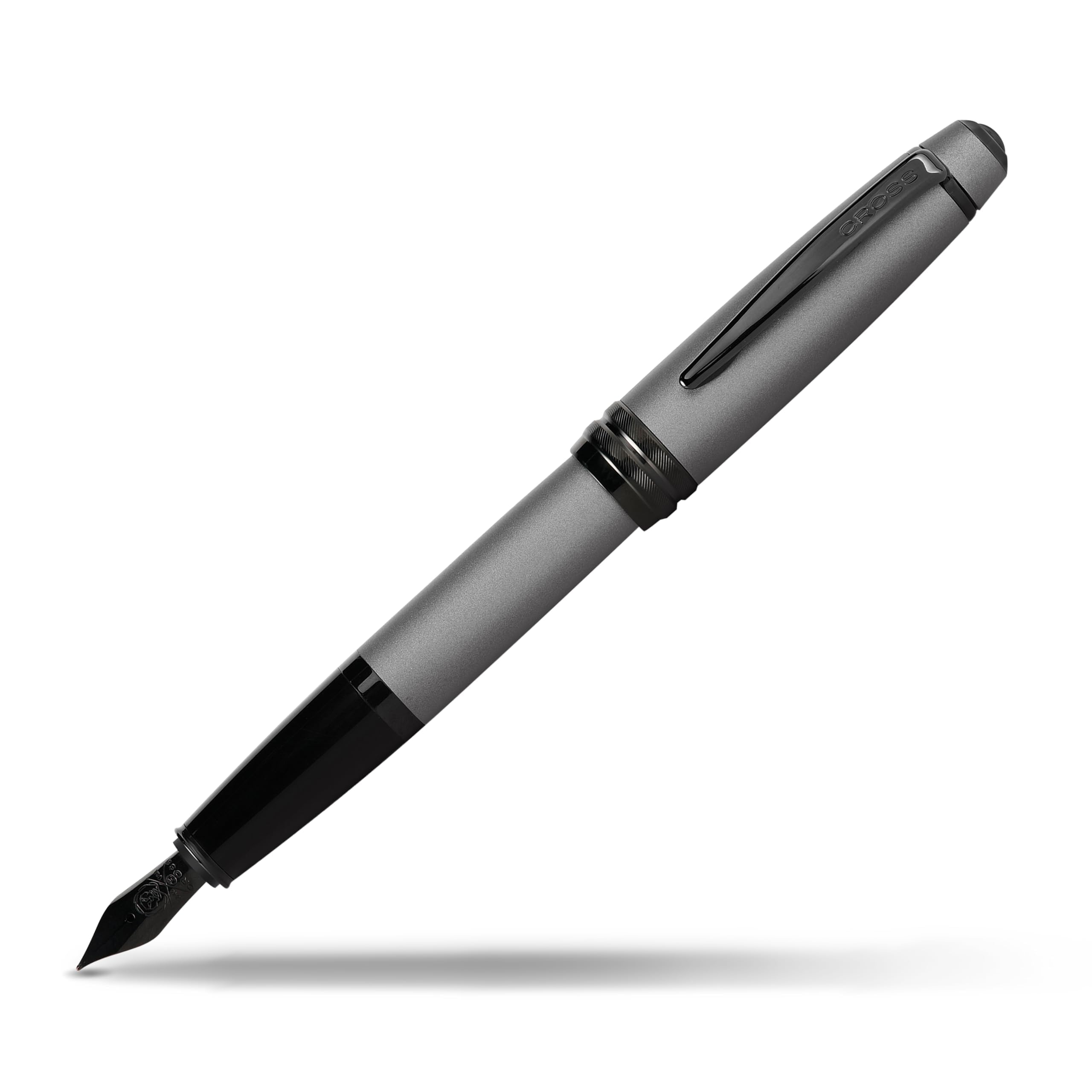 CROSS Bailey Matte Grey Lacquer Fountain Pen with polished black PVD appointments, Fine Nib
