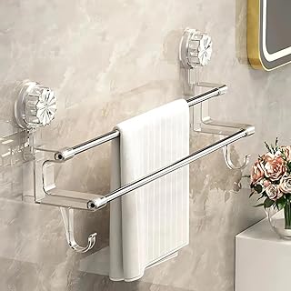 REWOP No-Drill Towel Rack for Bathroom, Towel Holder in Bathroom, Wall Mounted Bathroom Towel Rack – Suction Cup Double Ro...