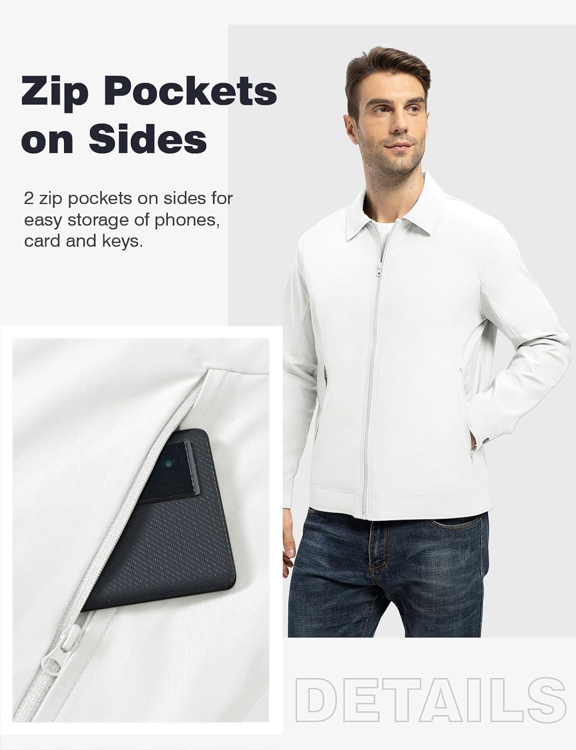 TBMPOY Mens Lightweight Jackets Light Windbreaker Full Zip Casual Work Jacket Golf Business Fall Track Coat with Pockets - Image 4