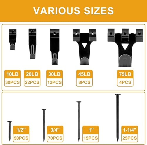 Miniatura 5 de KURUI 303 ganchos de cuadros para decoración de pared, kit para colgar cuadros con ganchos de pared resistentes, dientes de sierra, alambre de