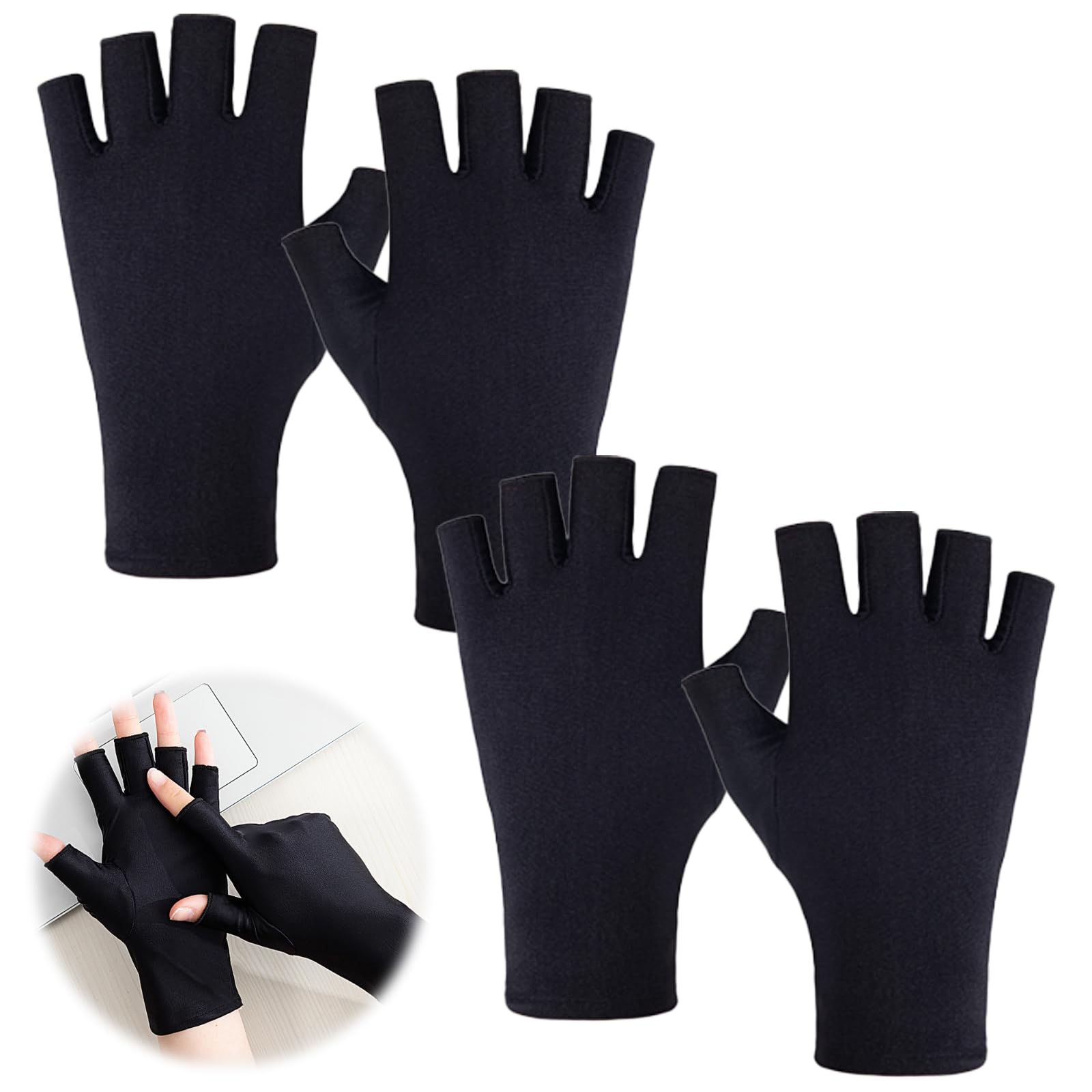 Guanti Anti UV per Lampada Unghie, 2 Paia, UPF50+, Senza Dita, per Manicure e Nail Art, Nero