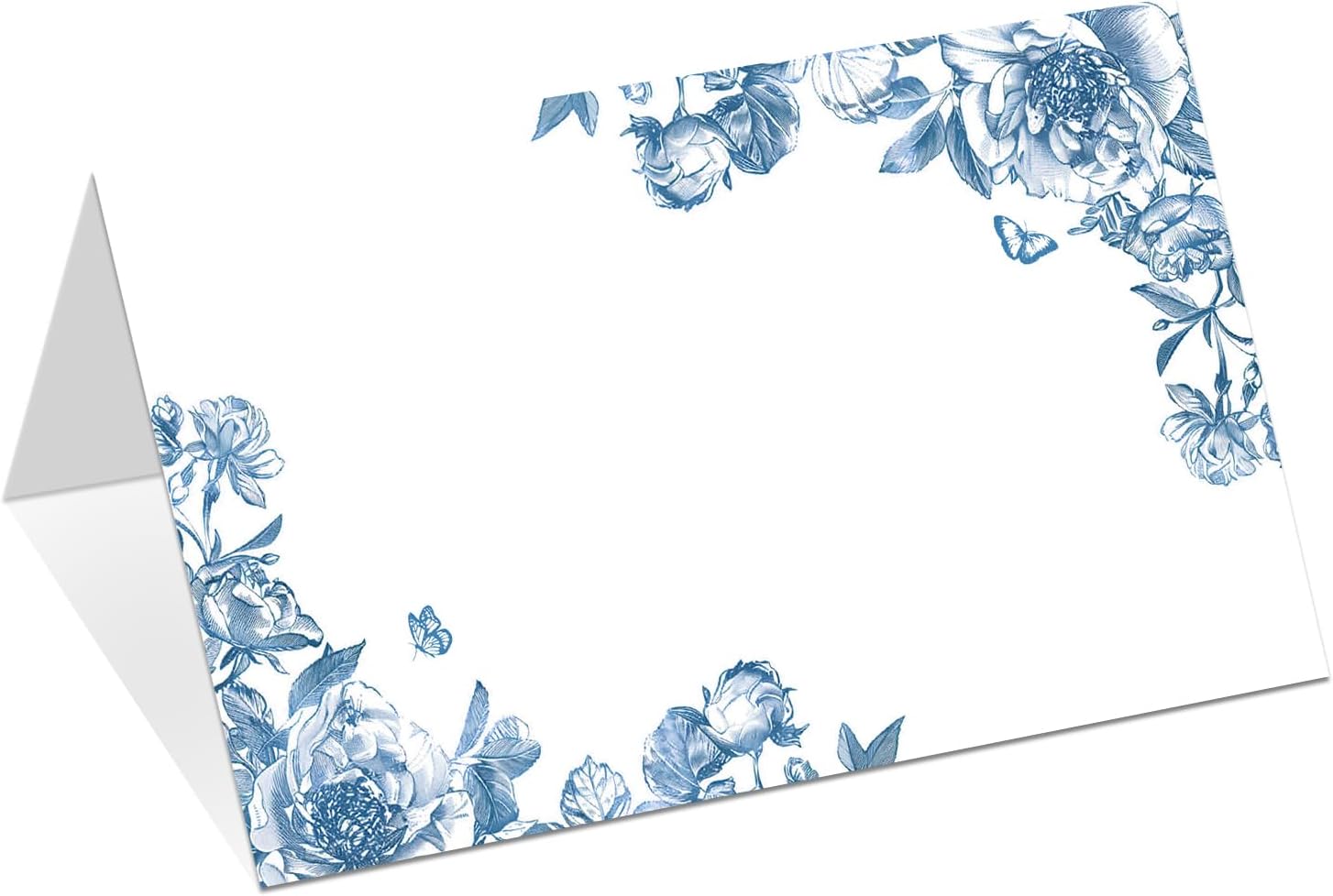 25Pcs Blue Floral Place Cards for Table Setting, Chinoiserie Blue White Flower Name Card, Seating Cards for Wedding Bridal Shower Birthday Party Banquet Dinner, 2.1 x 3.5 Inch (Folded) -02