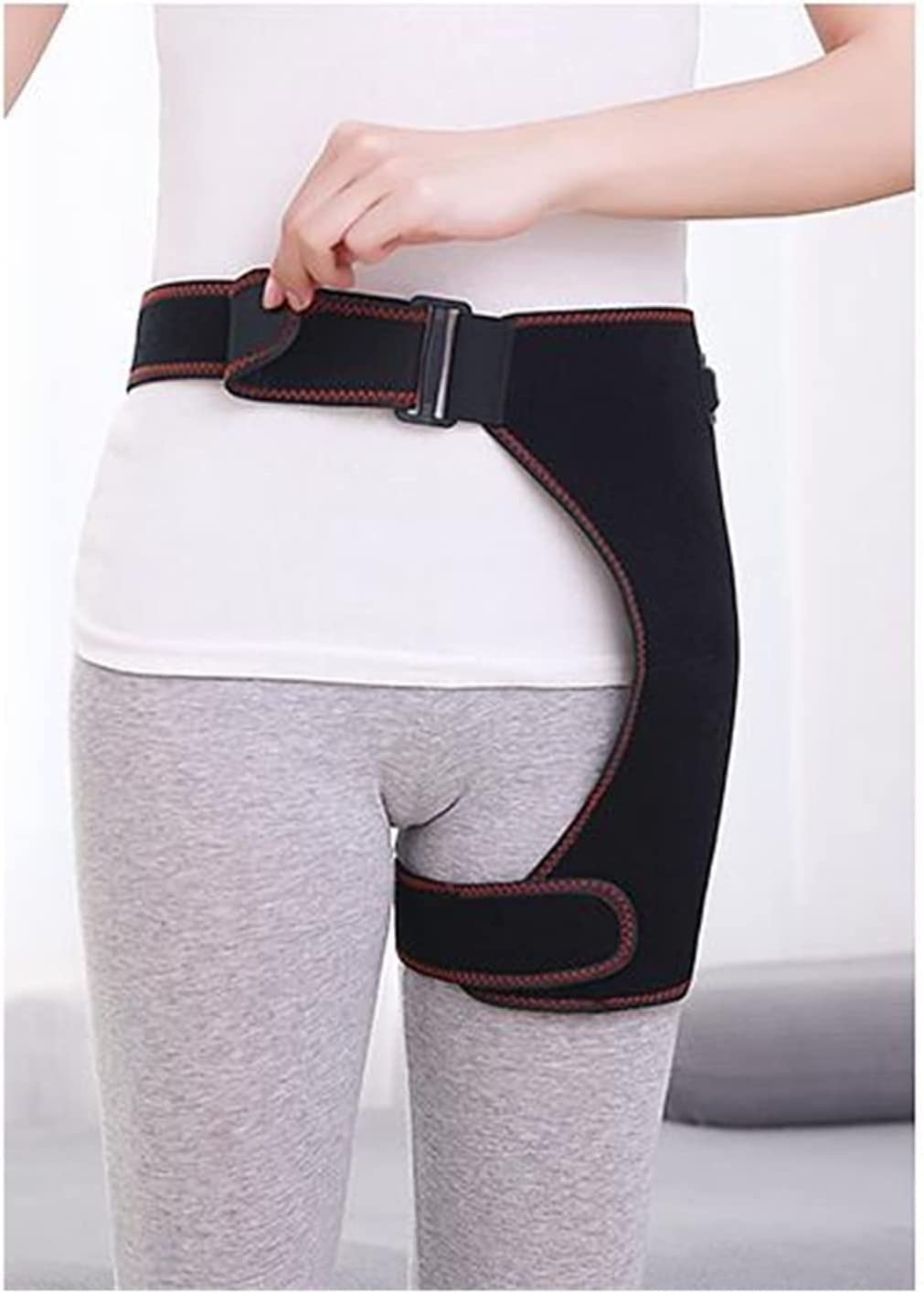 Soportes ajustables para muslo Calentamiento de la manga de compresión del muslo 3 modos de vibración Soporte para la ingle para mujeres Cadera Ingle Tendón de la corva Muslo Hip Wrap Brace 22.7.20