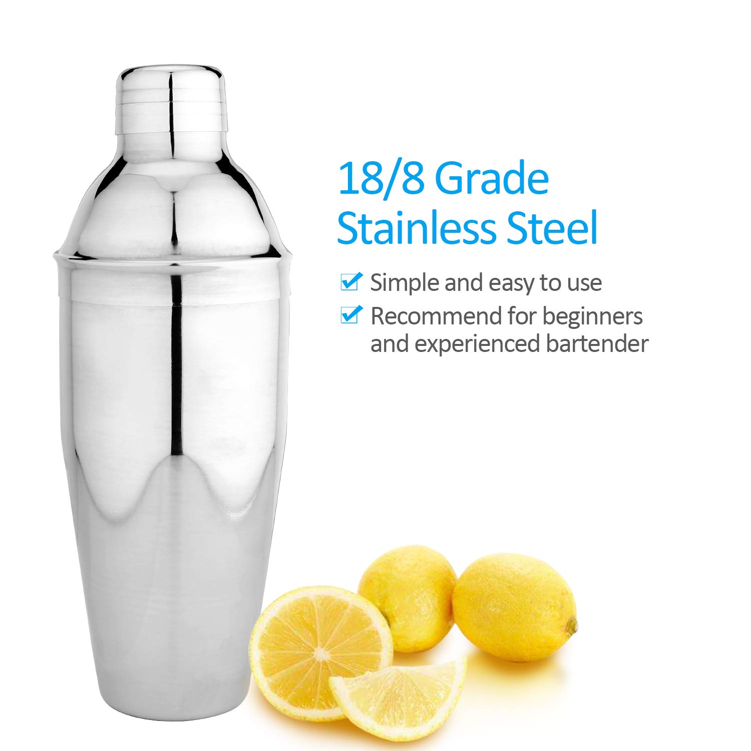 17oz/500ml Cocktail Shaker Bar Set with Accessories Martini Kit with Measuring Jigger and Mixing Spoon Professional Stainless Steel Bar Tools Built in Bartender Strainer