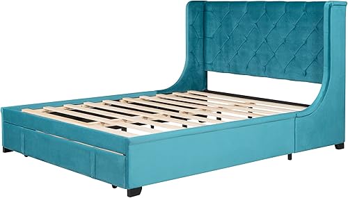 Miniatura 6 de Base de cama Queen con cajón de almacenamiento, cama de almacenamiento tapizada de terciopelo con cabecera capitonada de botones, cama con