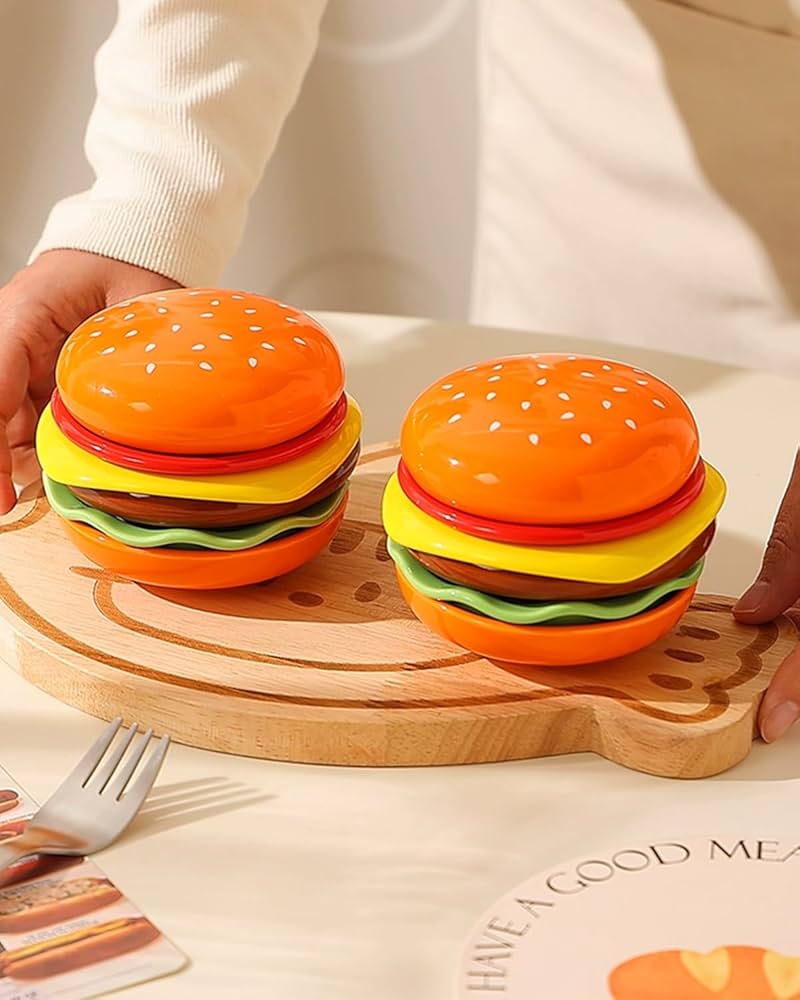 ハンバーガーデザインの可愛い小皿セット（6枚組） Amazon | 陶器ハンバーガー小皿 セッ6 個, セラミック・ディップ