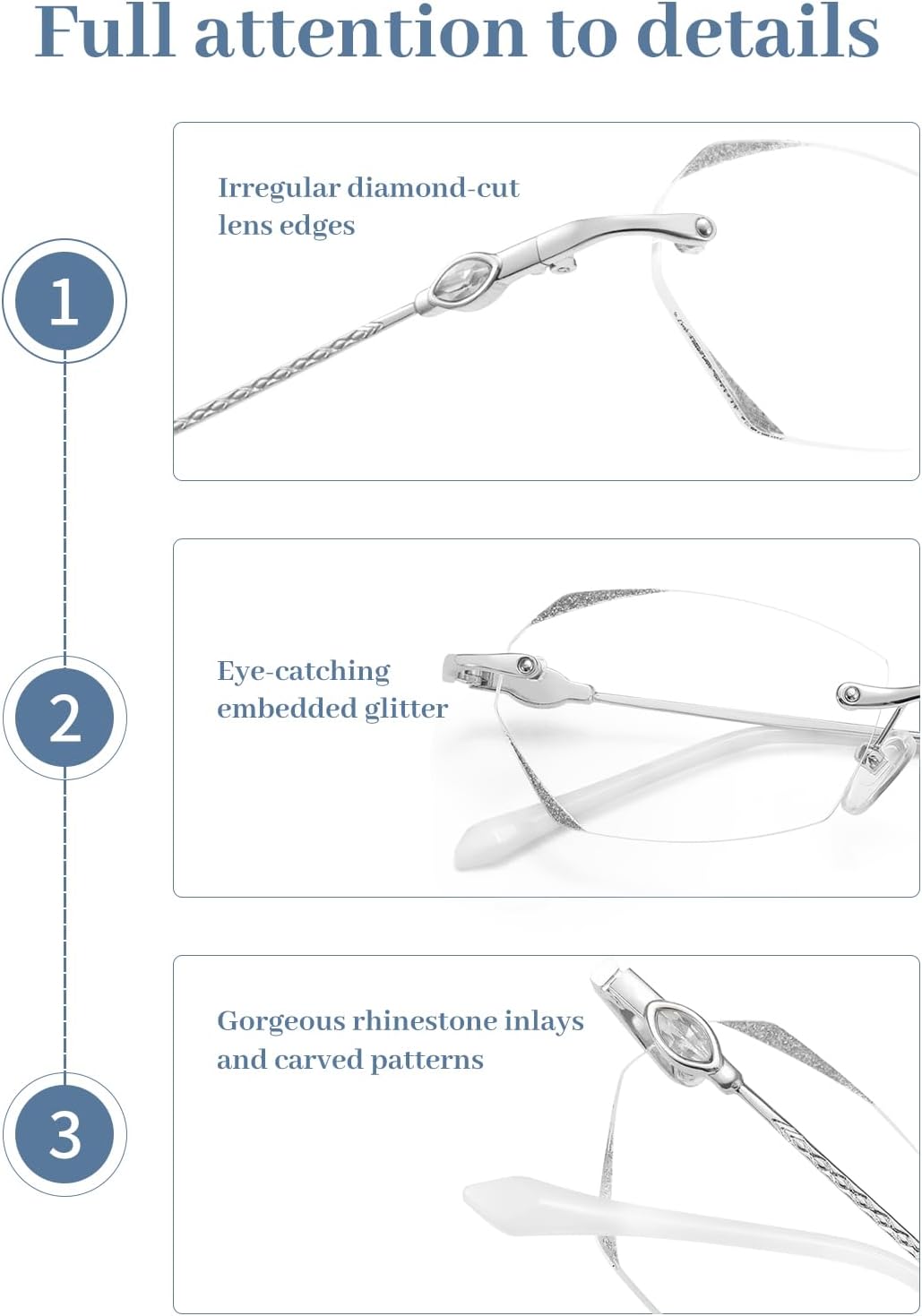 LUFF Rimless Reading Glasses for Women & Men, Lightweight Blue Light Blocking Readers, Anti-Eyestrain Computer Glasses + Case - Image 4