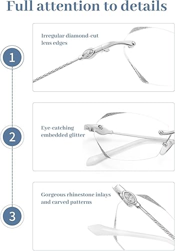 Miniatura 4 de LUFF Rimless Reading Glasses for Women & Men, Lightweight Blue Light Blocking Readers, Anti-Eyestrain Computer Glasses + Case