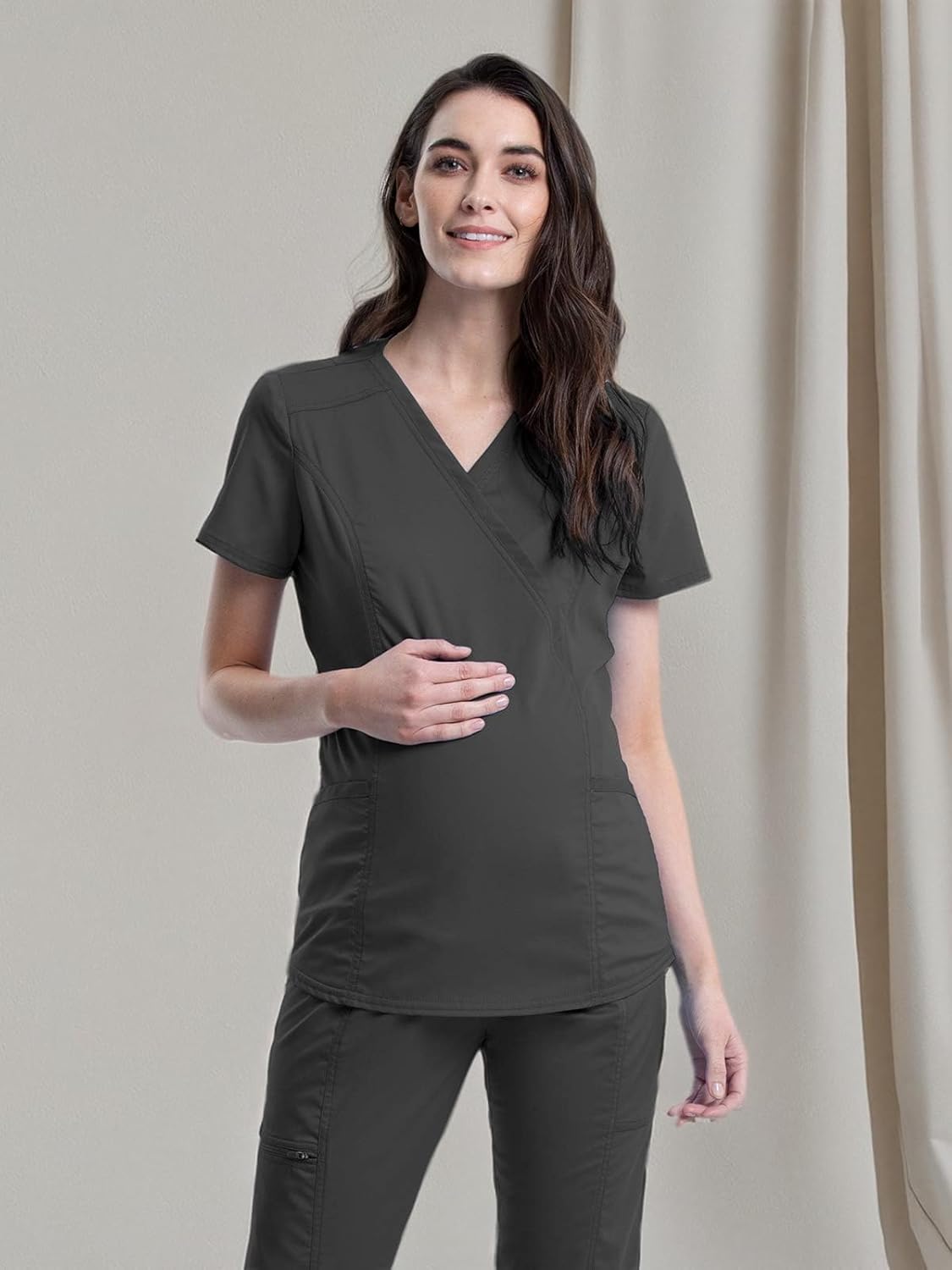 Cherokee Maternity Scrub Top Mock Wrap with 2 Pockets, Breathable and 2-Way Stretch Fabric - WW688