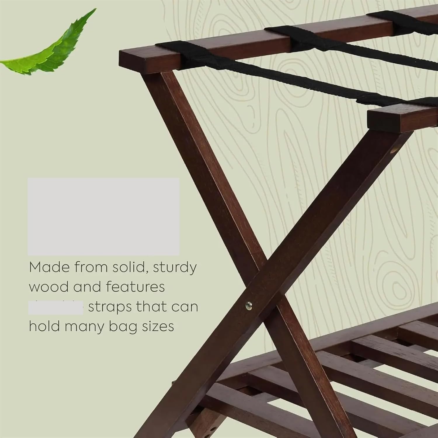 Luggage Rack Luggage Rack with Rack Shelf, Portable and Foldable Wooden Suitcase Stand for Bedroom Or Closet for Home,Travel,Wood Brown