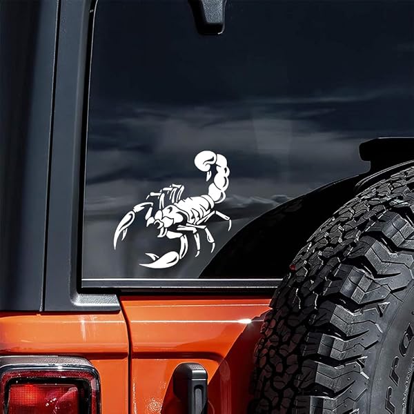 Juego de 2 pegatinas de vinilo de Escorpión, 14 x 14 cm, para moto, coche, casco, emblema tribal impermeable, #AZ13 (blanco) - 1