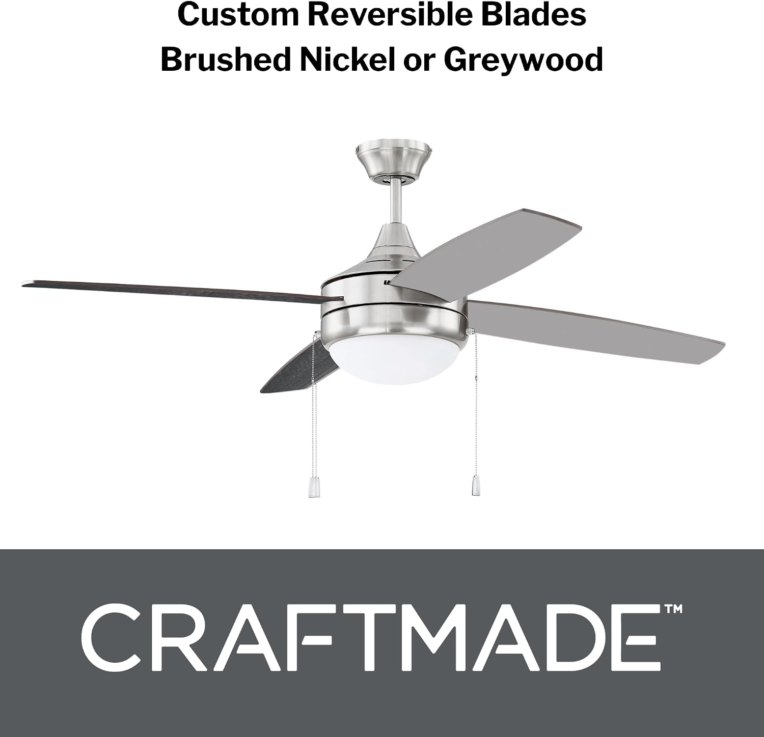 Craftmade Phaze 4 PHA52BNK4-BNGW 52″ Brushed Polished Nickel Ceiling Fan with Integrated LED (943 lm, 3000 K) | 4-Blade | 3-Speed Reversible Motor | Dual-Mount | Indoor Use Only