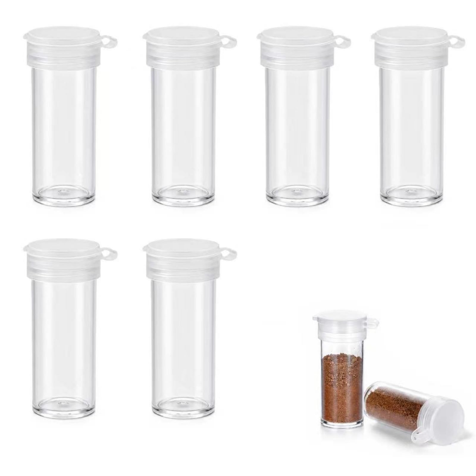 VBK 6 Pièces Saliere Transparent, Mini Pot à Épices avec Bouchon à 5 Trous, Petit Contenant pour Sel Poivre Glitter Paillettes Voyage Camping