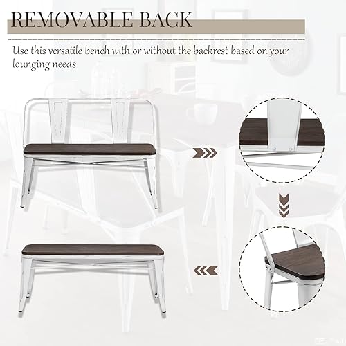 Miniatura 27 de YOLENY Banco de comedor, banco de entrada con respaldo, banco de comedor de metal de granja, banco industrial de mediados de siglo para 3 personas,