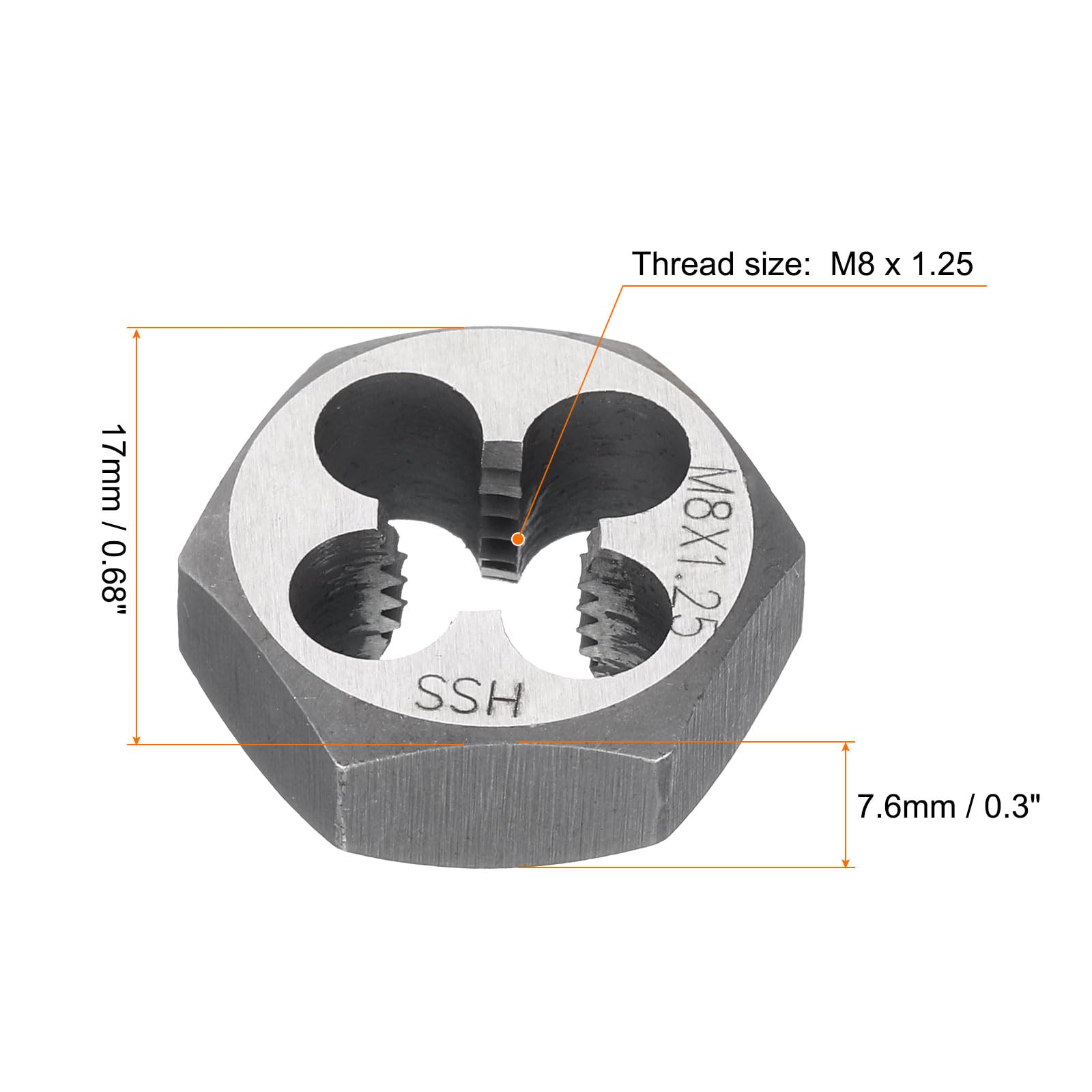 HARFINGTON Hex Threading Die M8 x 1.25 Metric Thread Right Hand High Speed Steel Rethreading Fixed Die Screw Cutting Tapping Repair Tool — Amazon image 2