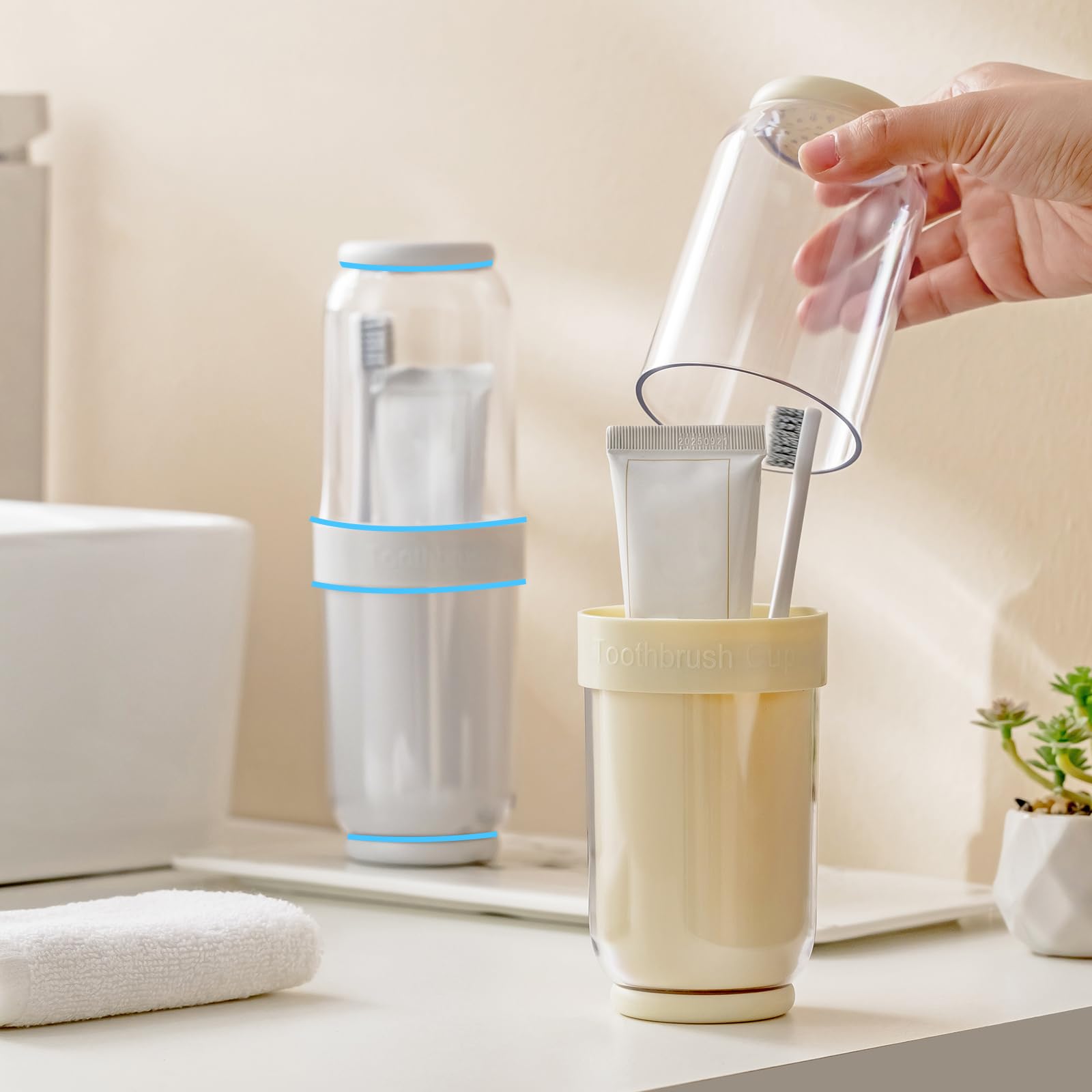 Vaso para cepillo de dientes con funda, estuche portátil para cepillo de dientes de viaje, para viajes, negocios, camping, escuela, baño (gris)