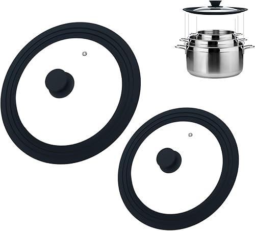 Semetall Juego de 2 tapas de sartén de varios tamaños con mango resistente al calor, tapas universales para ollas, sartenes y sartenes, se adapta a