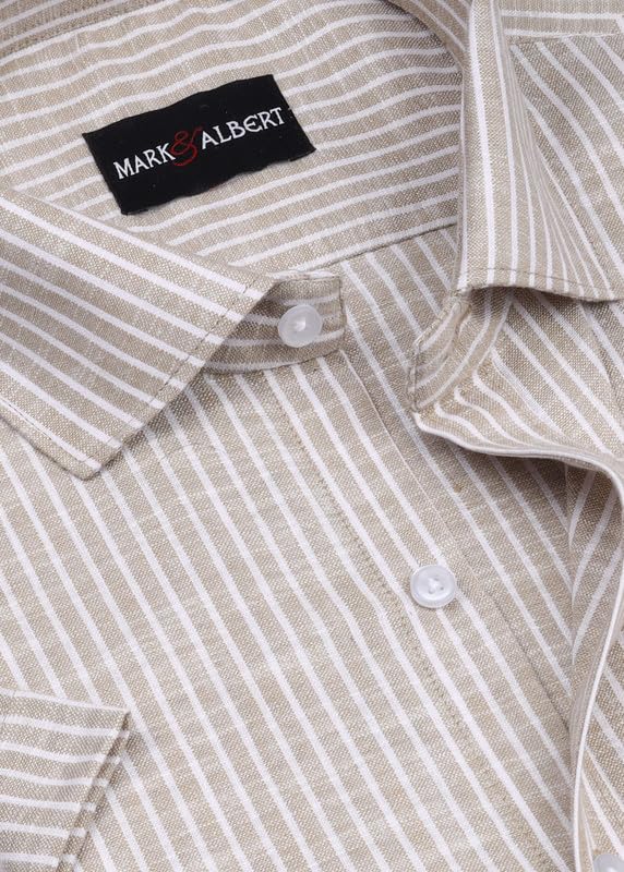 Image of MARK & ALBERT Men's Half Sleeve Cotton Linen Striped Shirt
