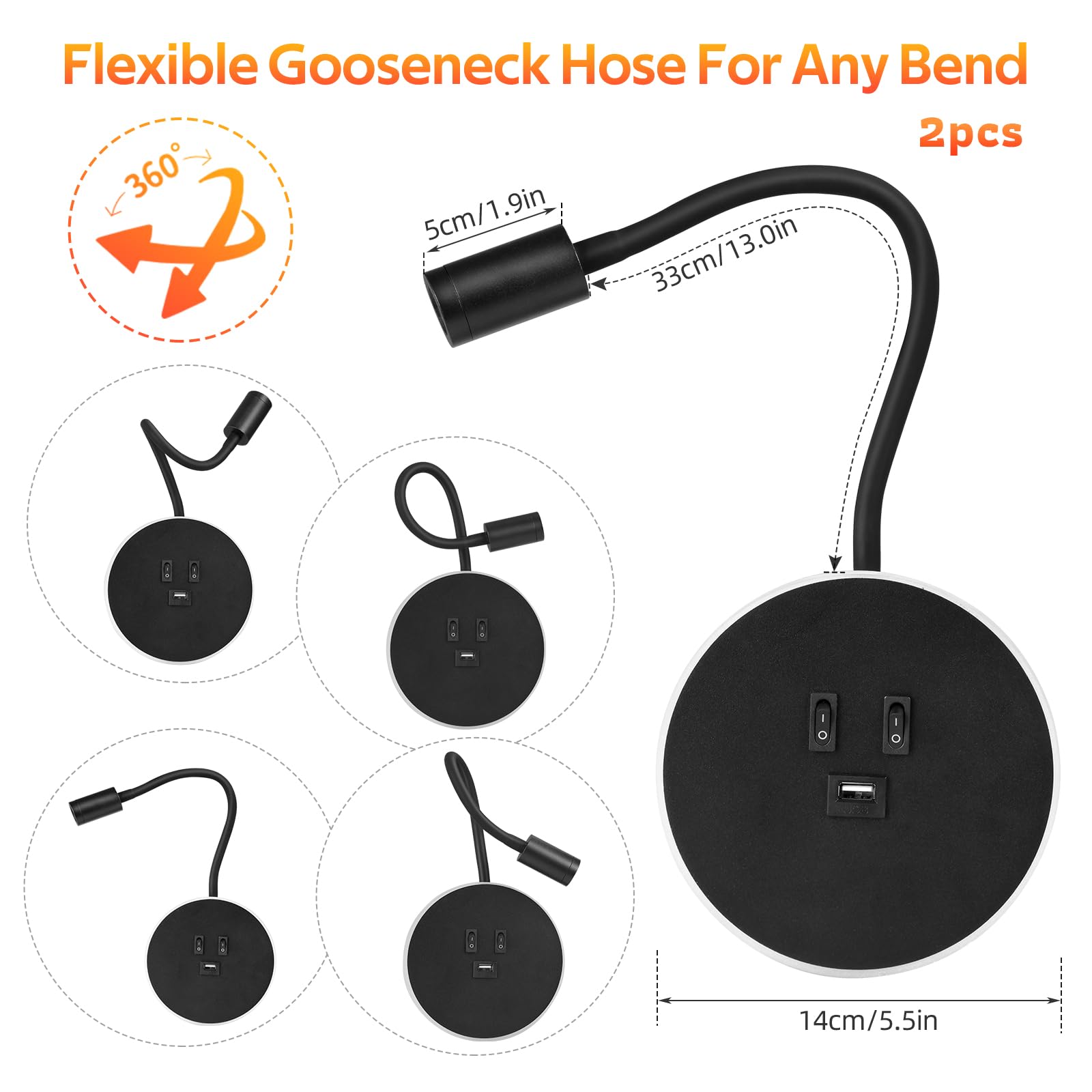 Schwanenhals Wandleuchte Mit USB Ladeanschluss | Leselampe Für Bett & Sofa