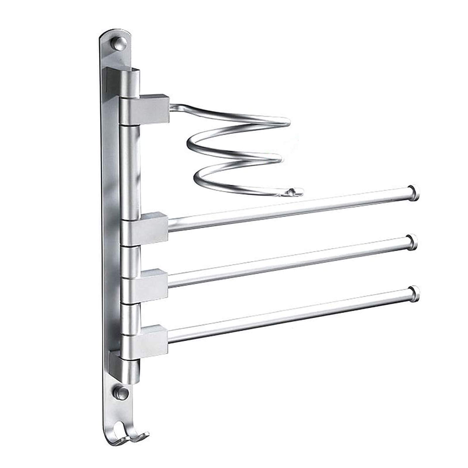 Porte-serviettes de salle de bain pliable en acier inoxydable avec branches rotatives